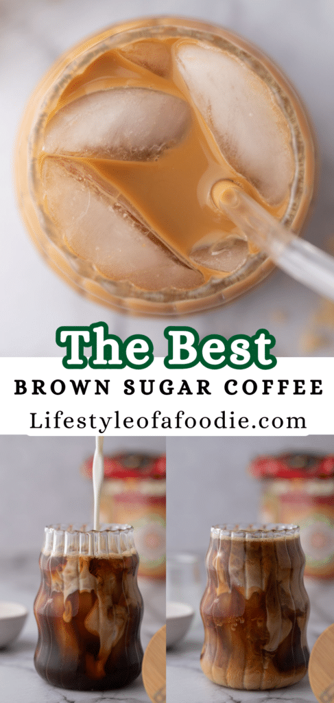pinterest pin of the brown sugar iced coffee recipe