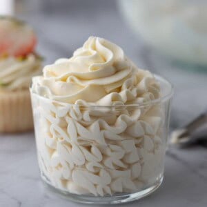 mascarpone cake frosting recipe in a glass cup