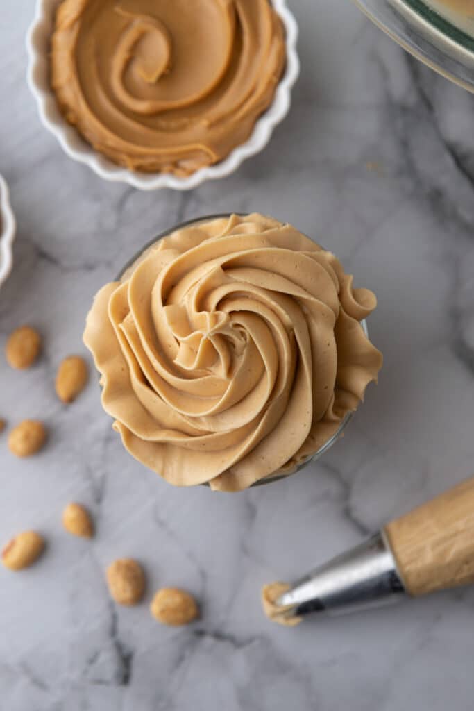 overhead shot of how to make peanut butter icing in a cup