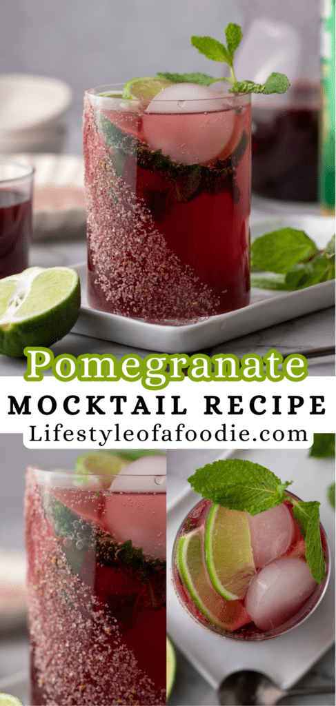pinterest pin of the pomegranate mocktail recipe
