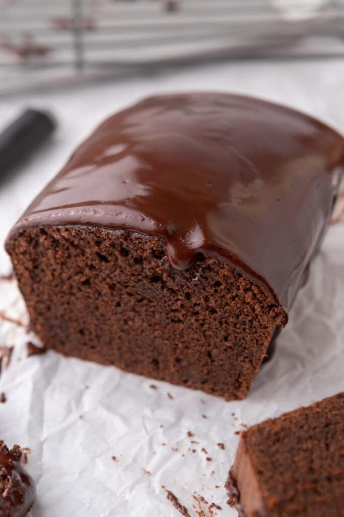 a whole chocolate pound cake recipe on parchment paper