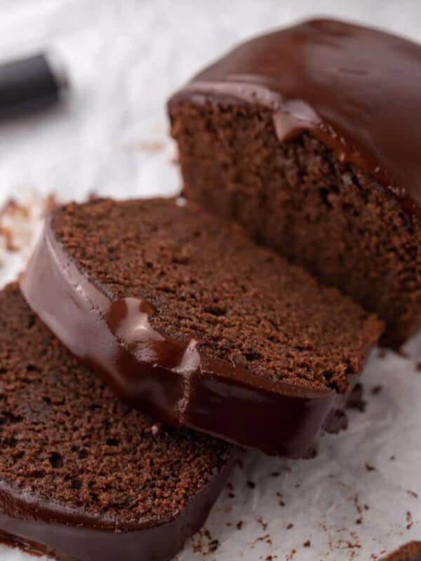 Rich fudgy chocolate pound cake