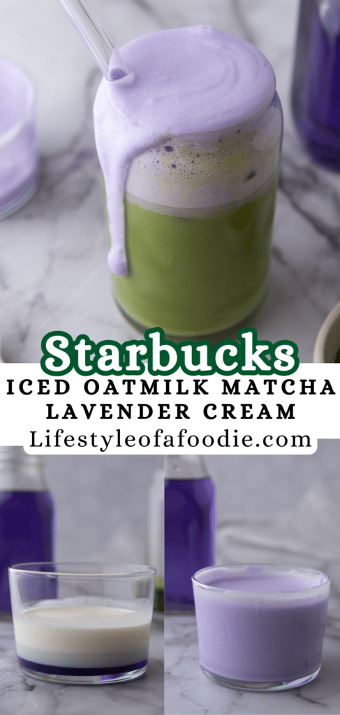 pinterest pin of the starbucks oatmilk matcha lavender cream recipe