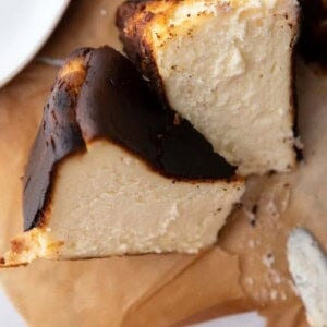 6-inch burnt basque cheesecake slices on parchment paper