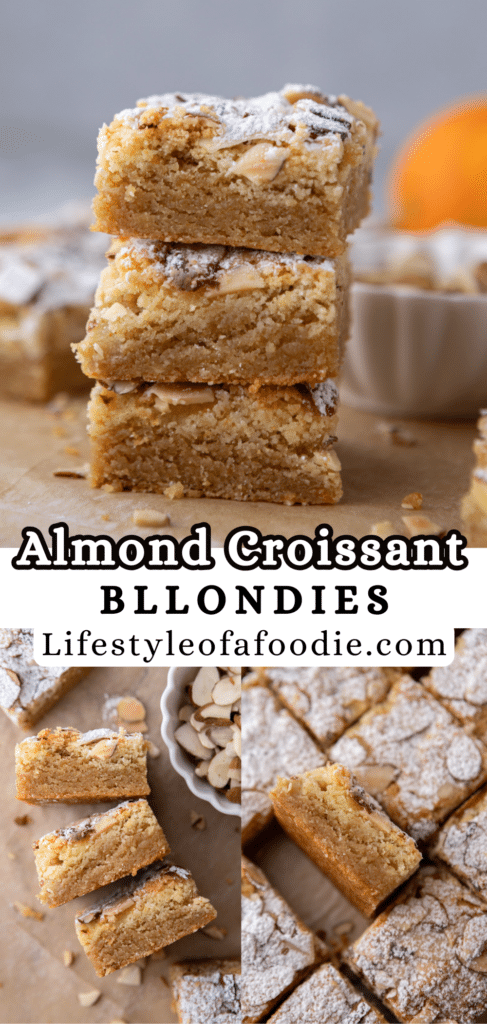 pinterest pin for the almond croissant blondies