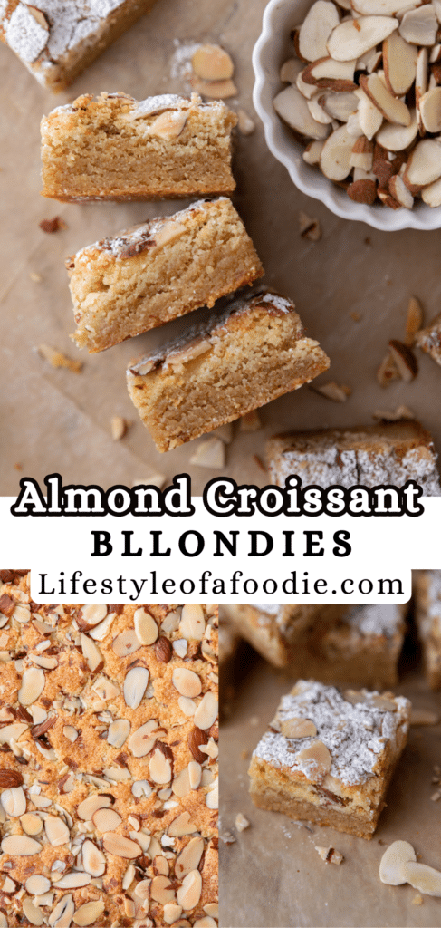 pinterest pin for the almond croissant blondies