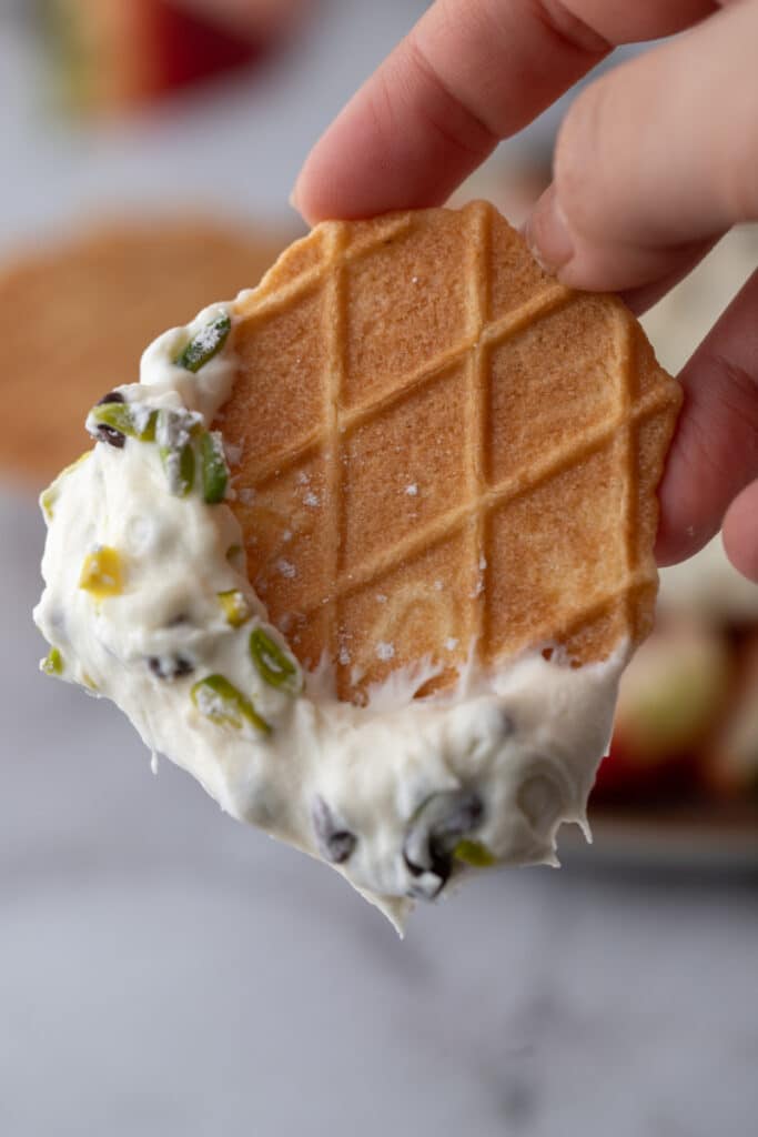 cannoli dip recipe on a waffle cookie