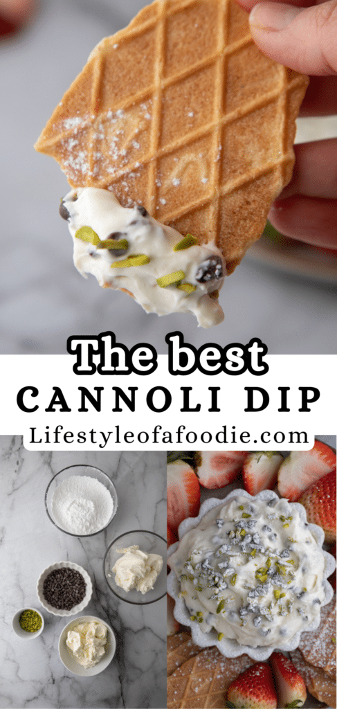 pinterest pin of the cannoli dip recipe
