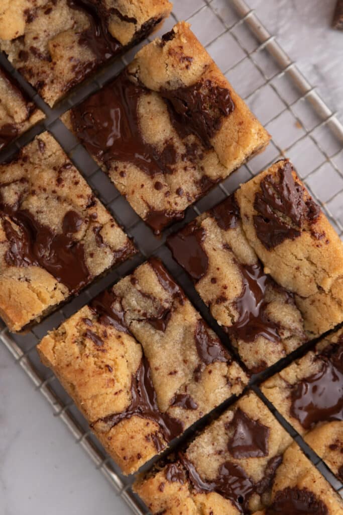 small batch chocolate chip cookie bars cut into squares