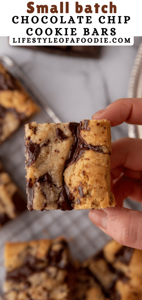 pinterest pin of the small batch chocolate chip cookie bars