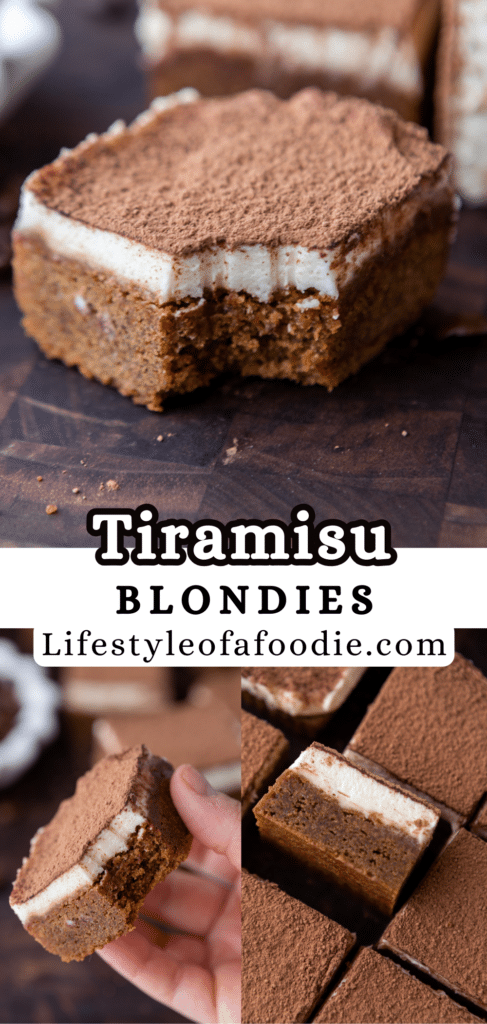 pinterest pin for the tiramisu blondies recipe