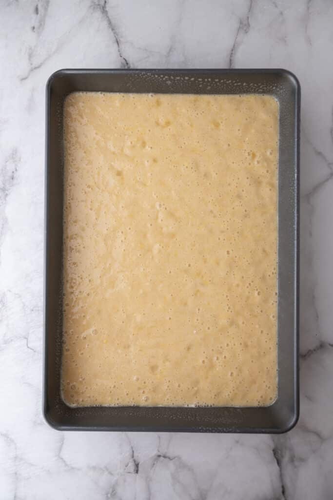 raw batter in a pan