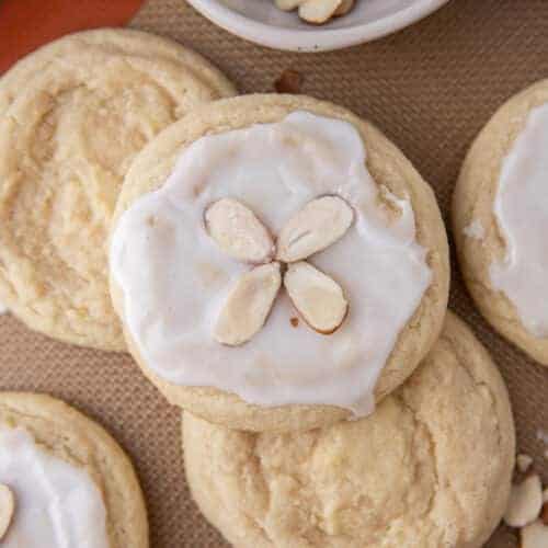 Overhead shot of soft almond sugar cookies