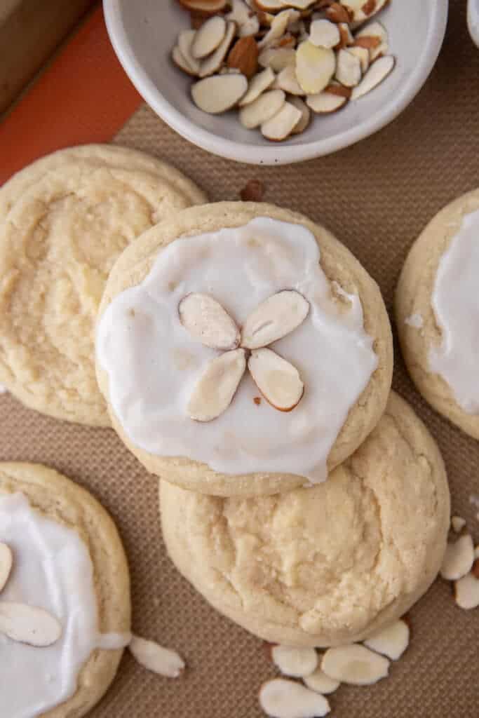 Overhead shot of soft almond sugar cookies