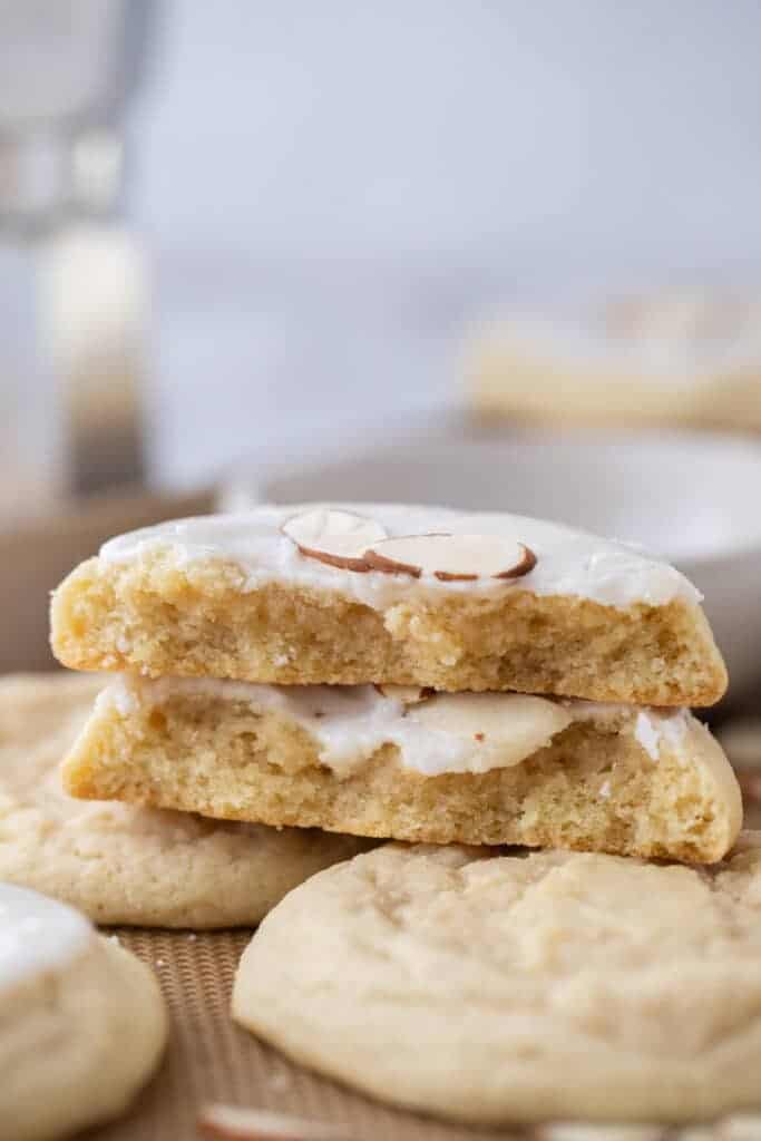 Stack of soft almond sugar cookies