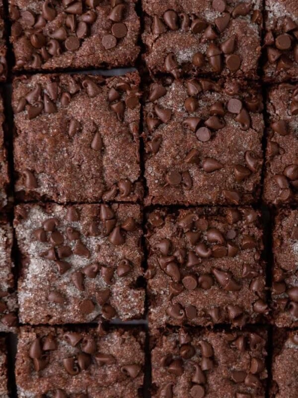 chocolate sugar cookie bars recipe cut into squares