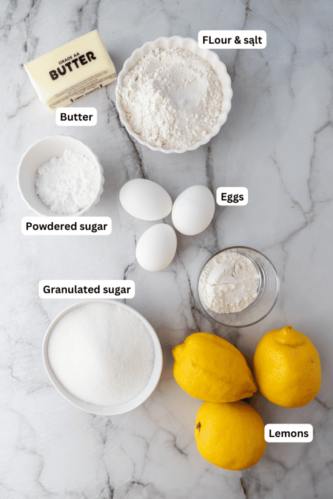 ingredients of the easy lemon bars recipe