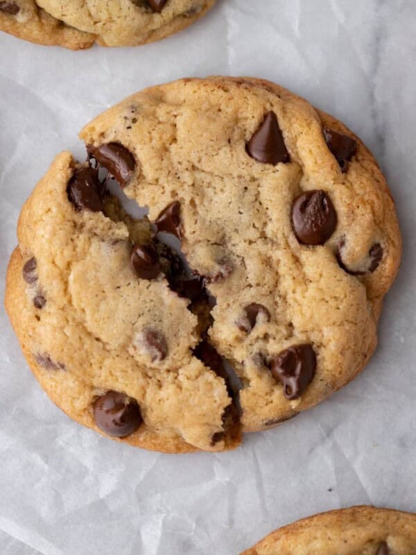 two halves of sourdough chocolate chip cookies