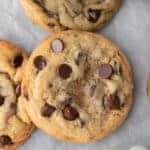 overhead close up of the sourdough chocolate chip cookies