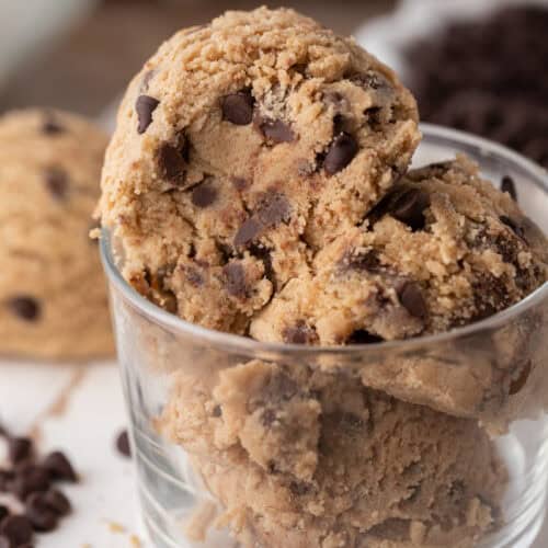 Brown butter edible chocolate chip cookie dough in a cup