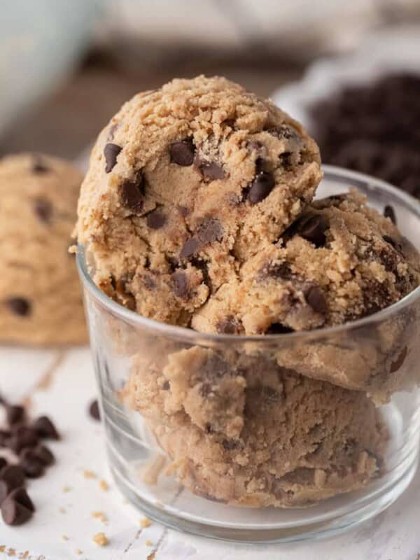 Brown butter edible chocolate chip cookie dough in a cup