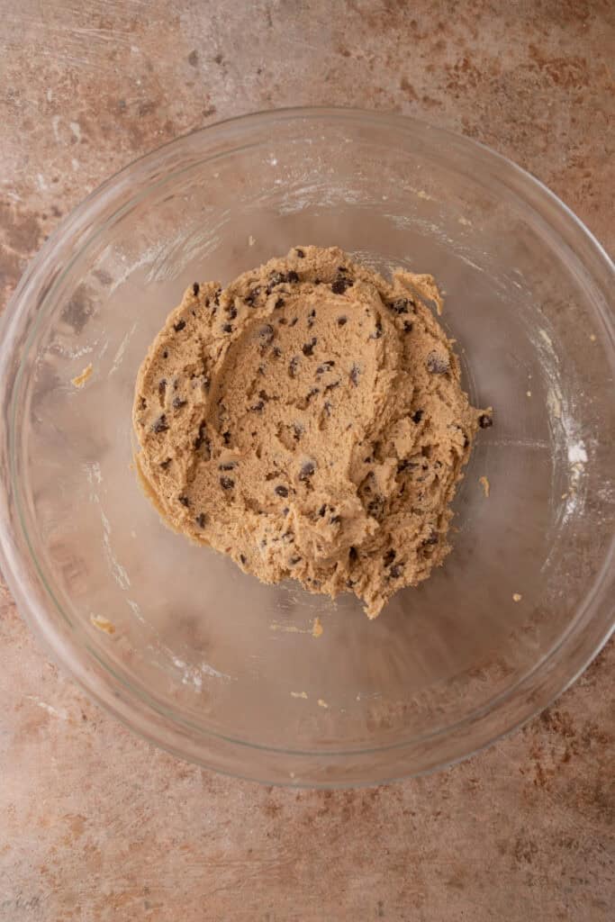 Brown butter edible chocolate chip cookie dough recipe in a bowl