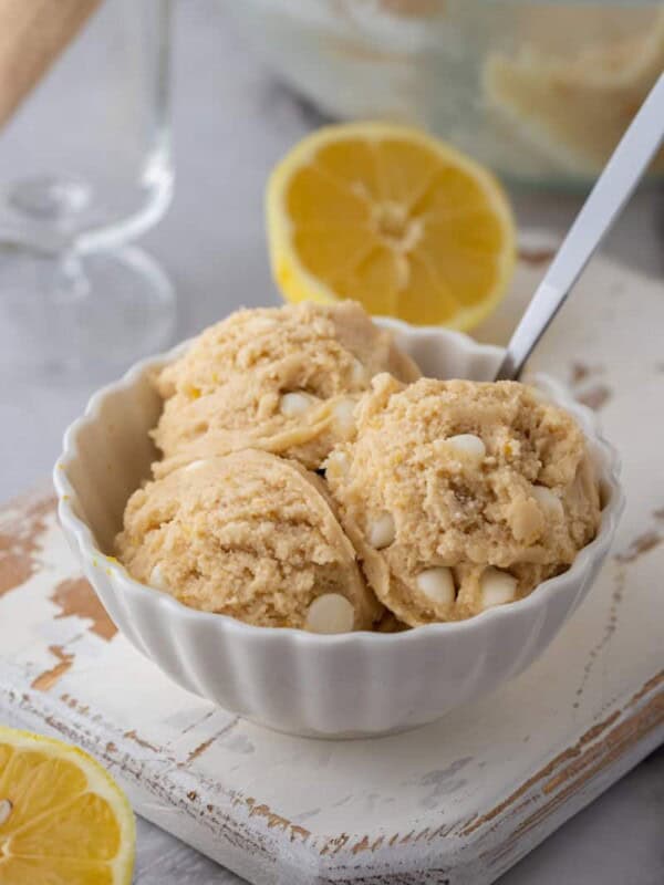 edible lemon cookie dough balls in a bowl