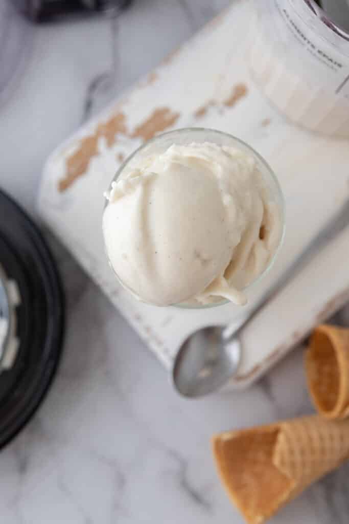overhead view of the ninja creami frozen yogurt recipe in a cup