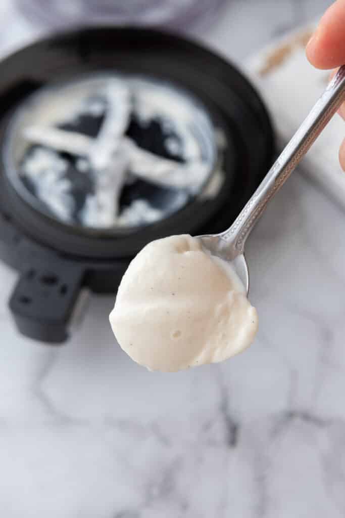 ninja creami frozen yogurt on a spoon