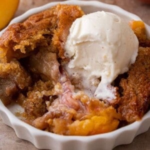 overhead shot of the old fashioned peach cobbler recipe