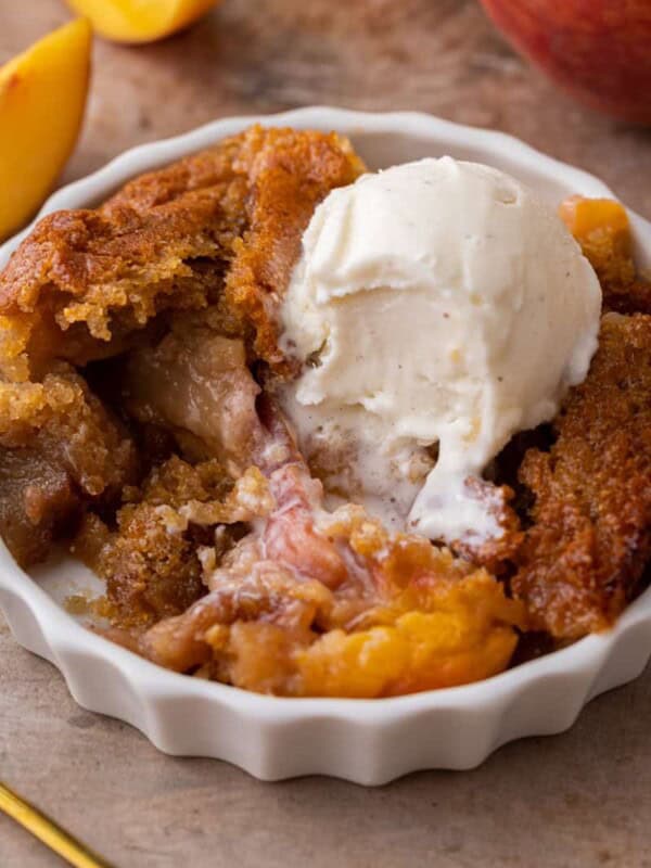overhead shot of the old fashioned peach cobbler recipe