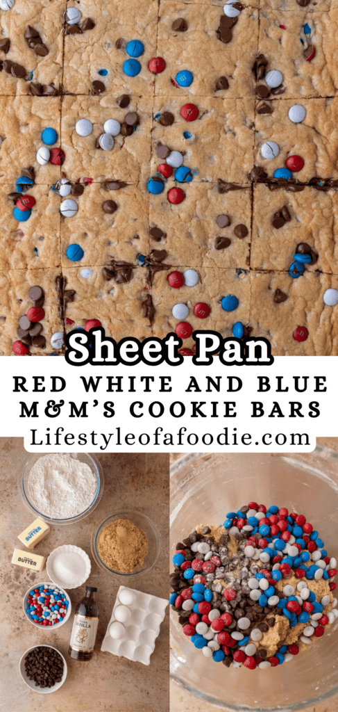 patriotic sheet pan red white and blue M&M's cookie bars