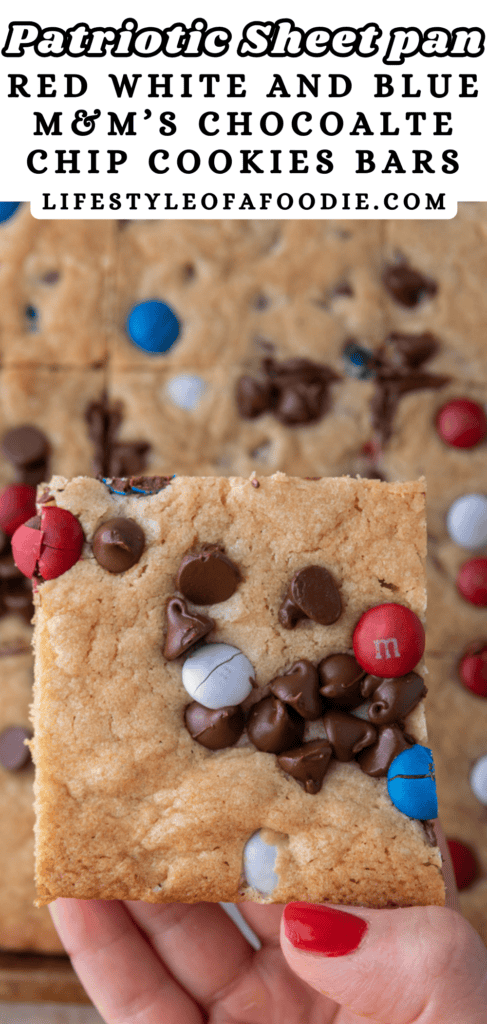 patriotic sheet pan red white and blue M&M's cookie bars