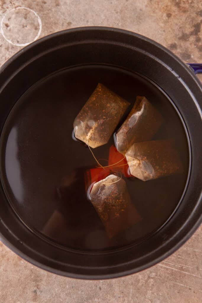 tea bags in a pot of water