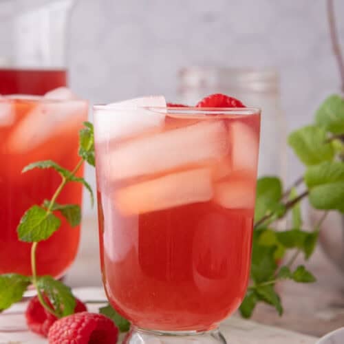 Raspberry Iced Tea recipe in a glass with ice