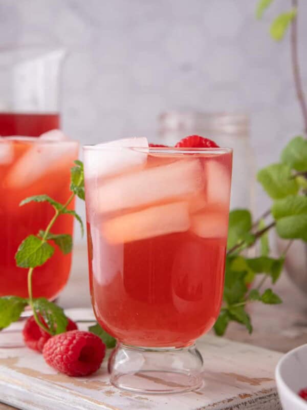 Raspberry Iced Tea recipe in a glass with ice