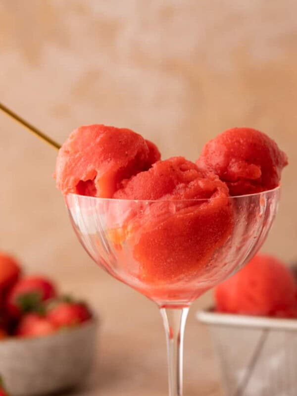 strawberry sorbet recipe in a glass