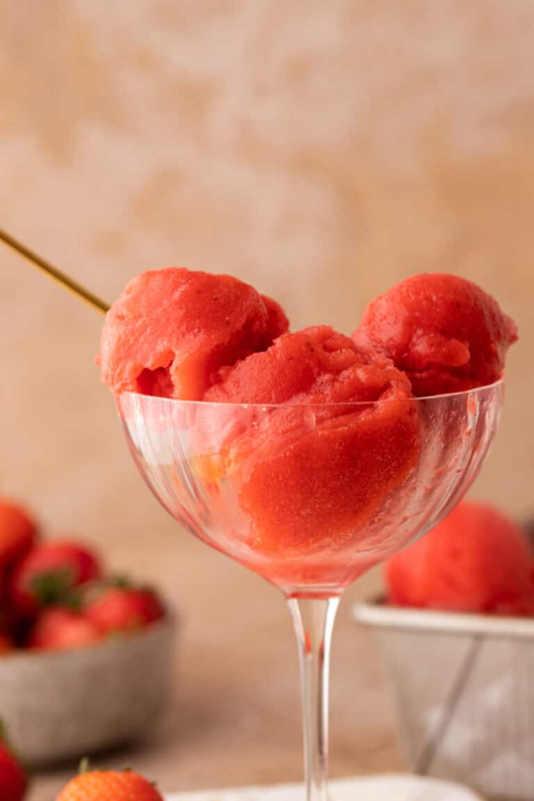 strawberry sorbet recipe in a glass