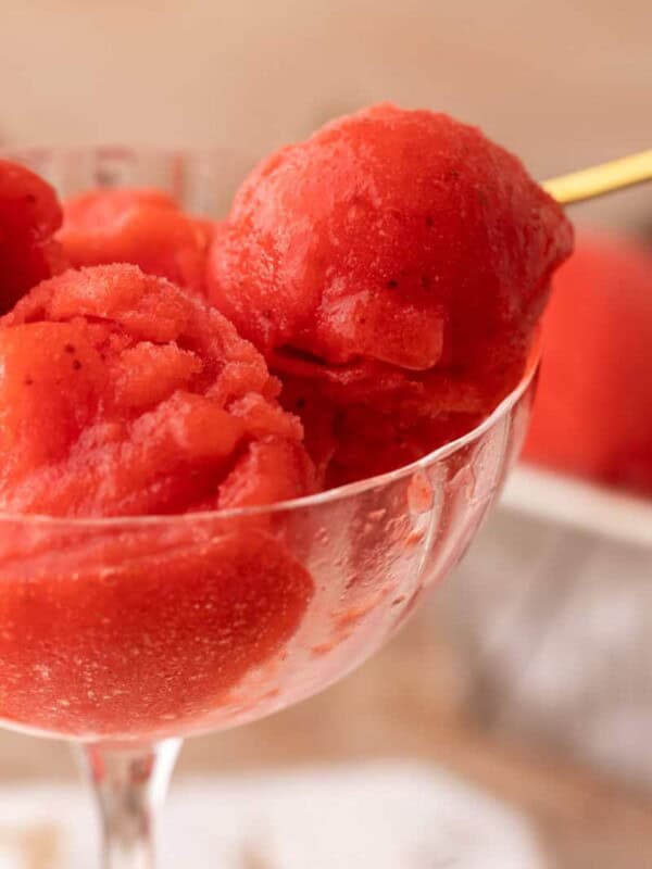strawberry sorbet recipe in a glass