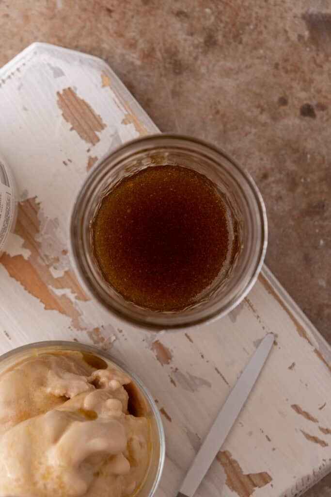 overhead shot of the viral olive oil caramel recipe