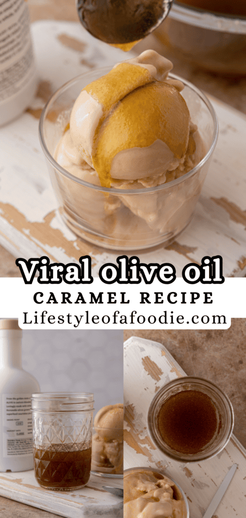 pinterest pin of the viral olive oil caramel recipe