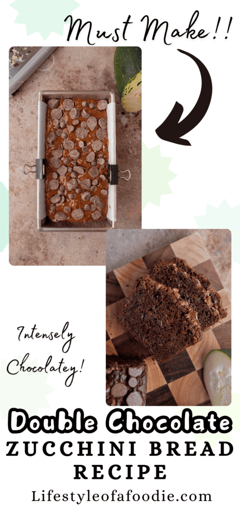 pinterest pin of the double chocolate zucchini bread recipe