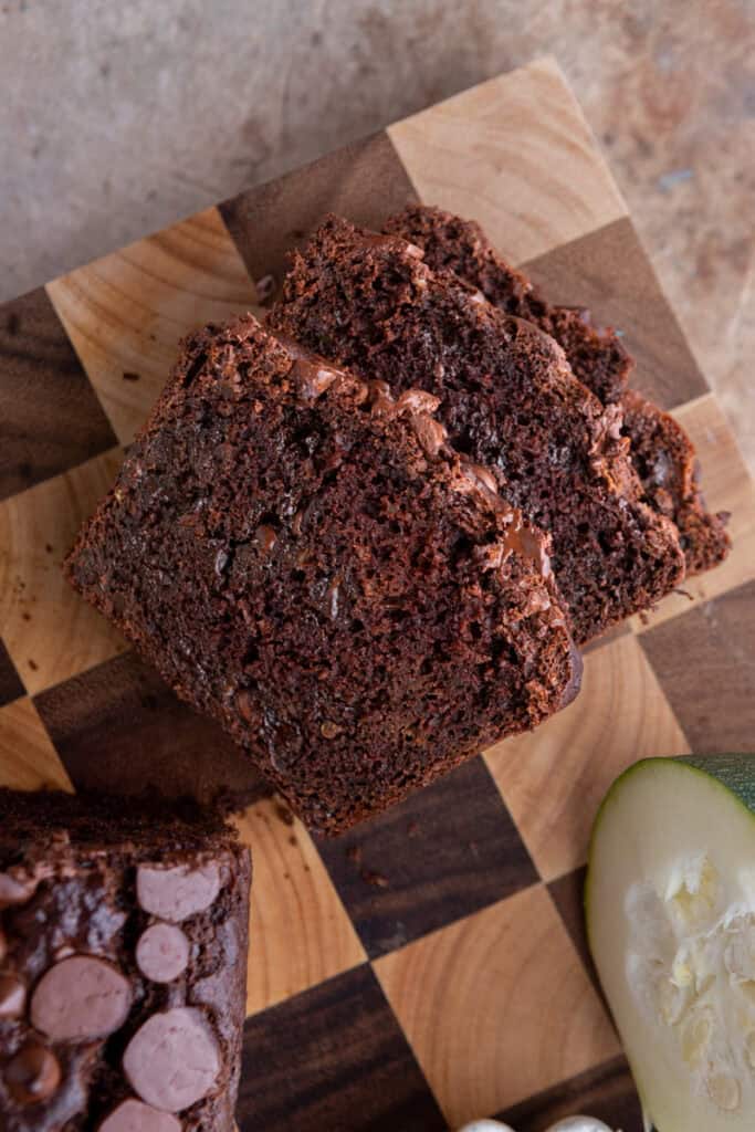 overhead shot of the double chocolate zucchini bread recipe