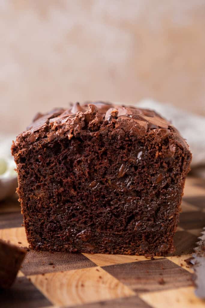 side shot of the double chocolate zucchini bread recipe