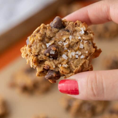 Healthy Oatmeal Banana Cookies being held up by a hand