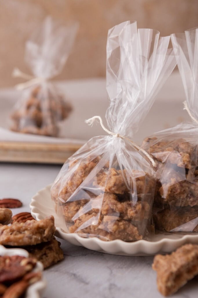 New Orleans pralines recipe wrapped up in a bag