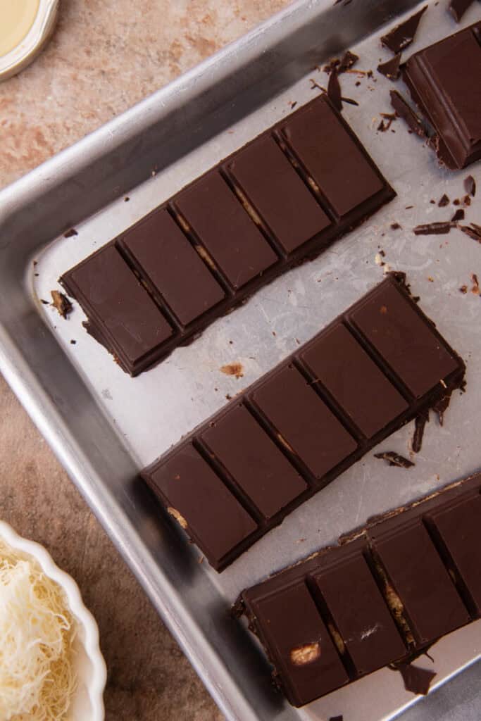 dubai pistachio chocolate bar recipe in a pan