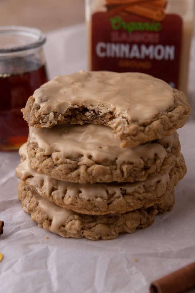 Maple Glazed Oatmeal Cookies stacked on top of each other