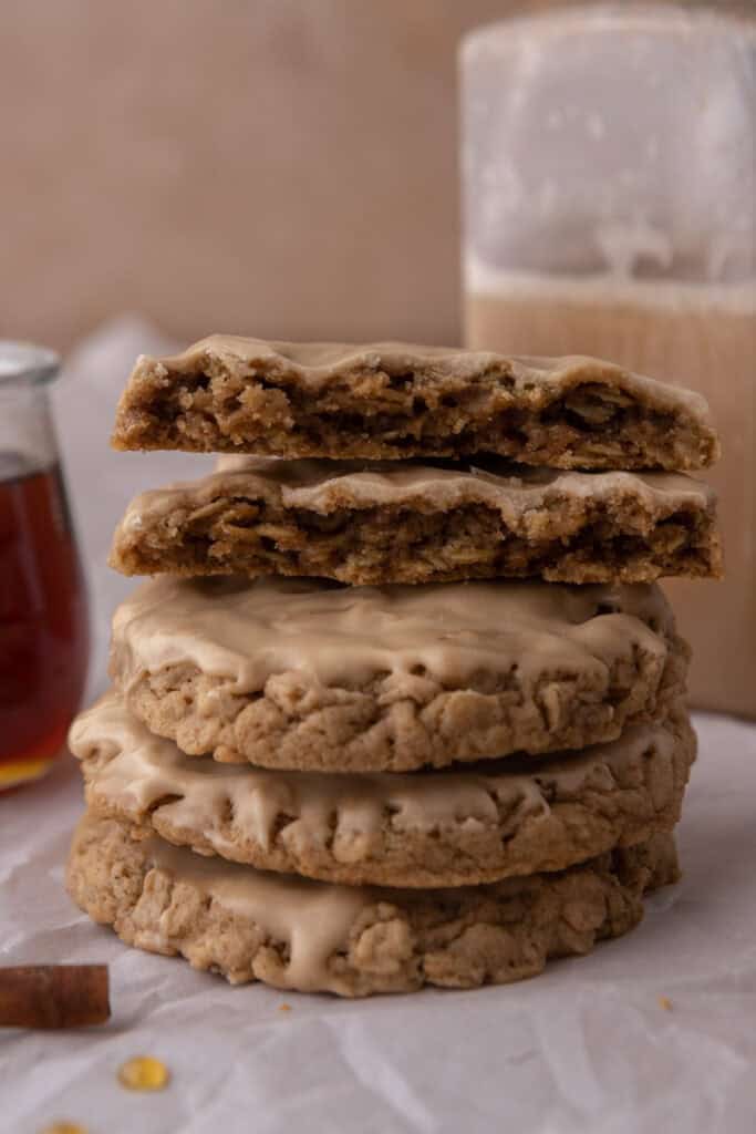 Maple Glazed Oatmeal Cookies stacked on top of each other