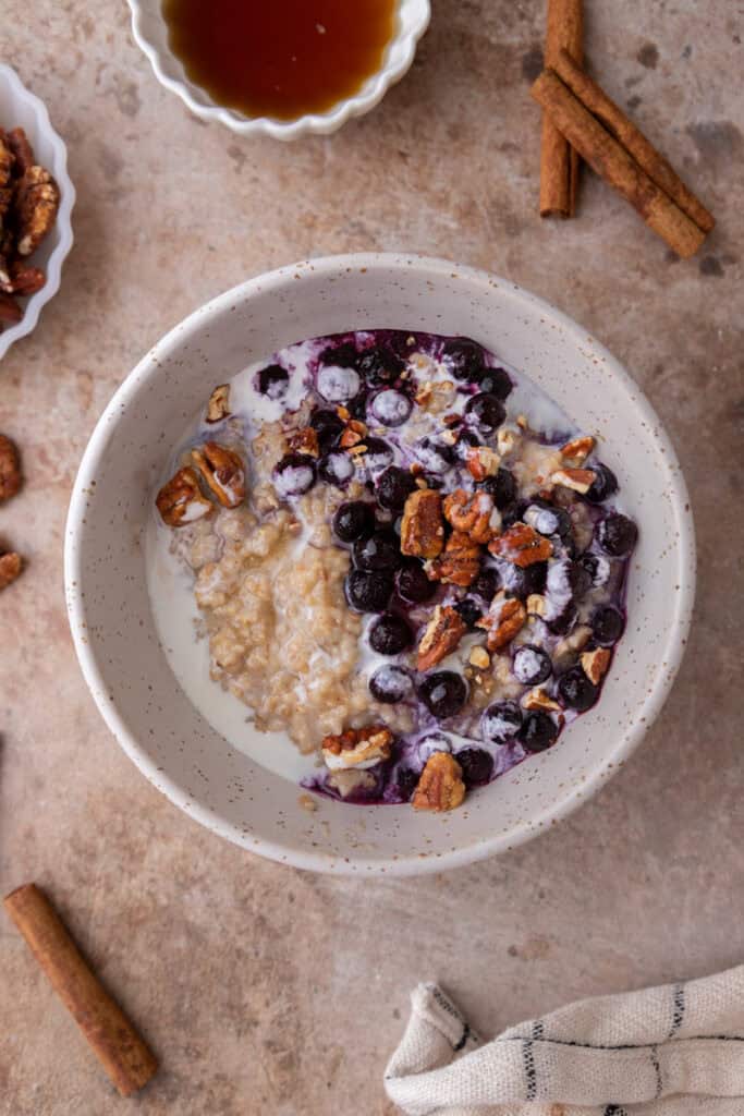 overhead shot of how to cook steel cut oats in instant pot